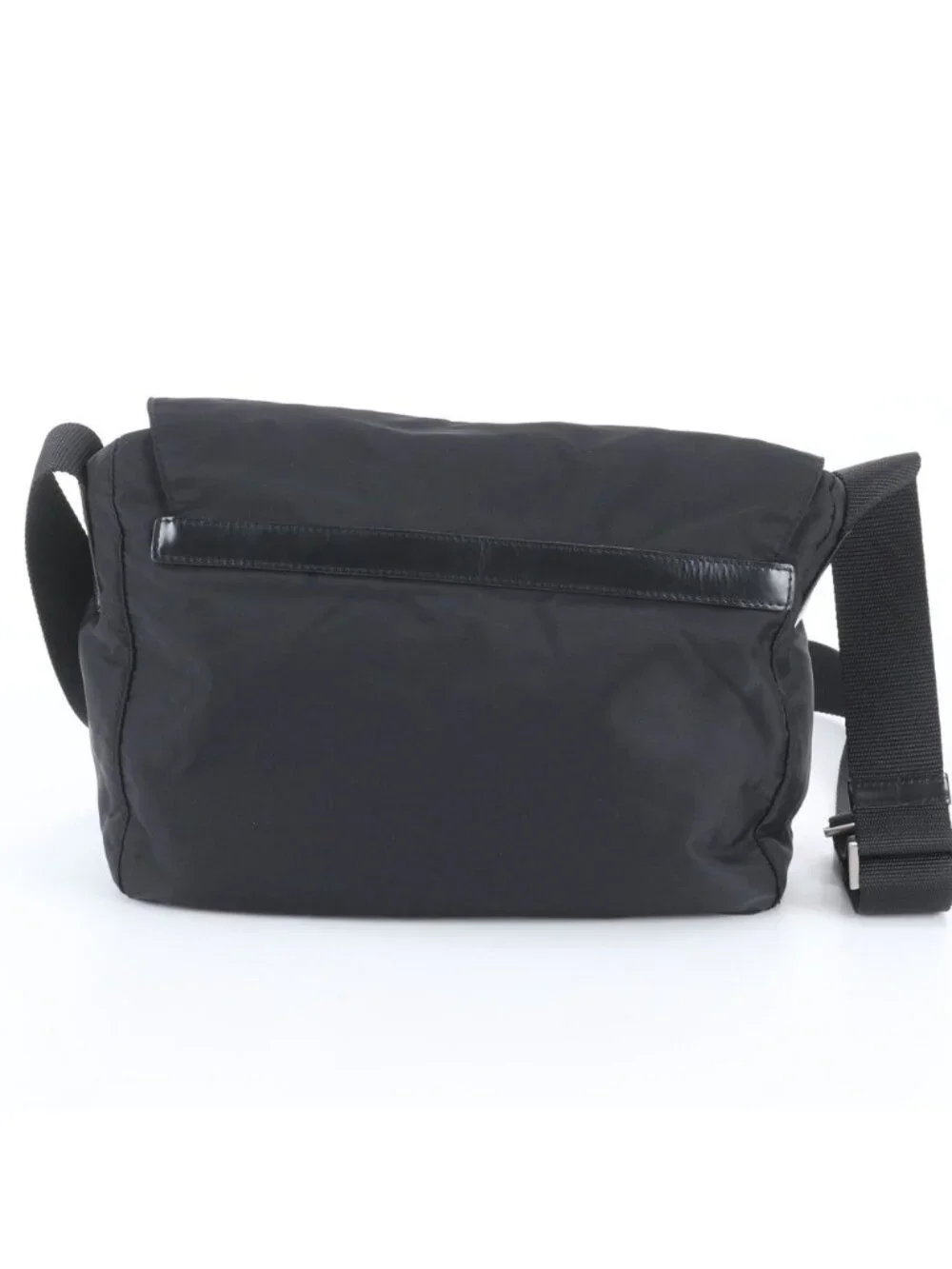 Prada Tessuto Nylon Triangle Logo Leather Shoulder Bag Crossbody Messenger Black